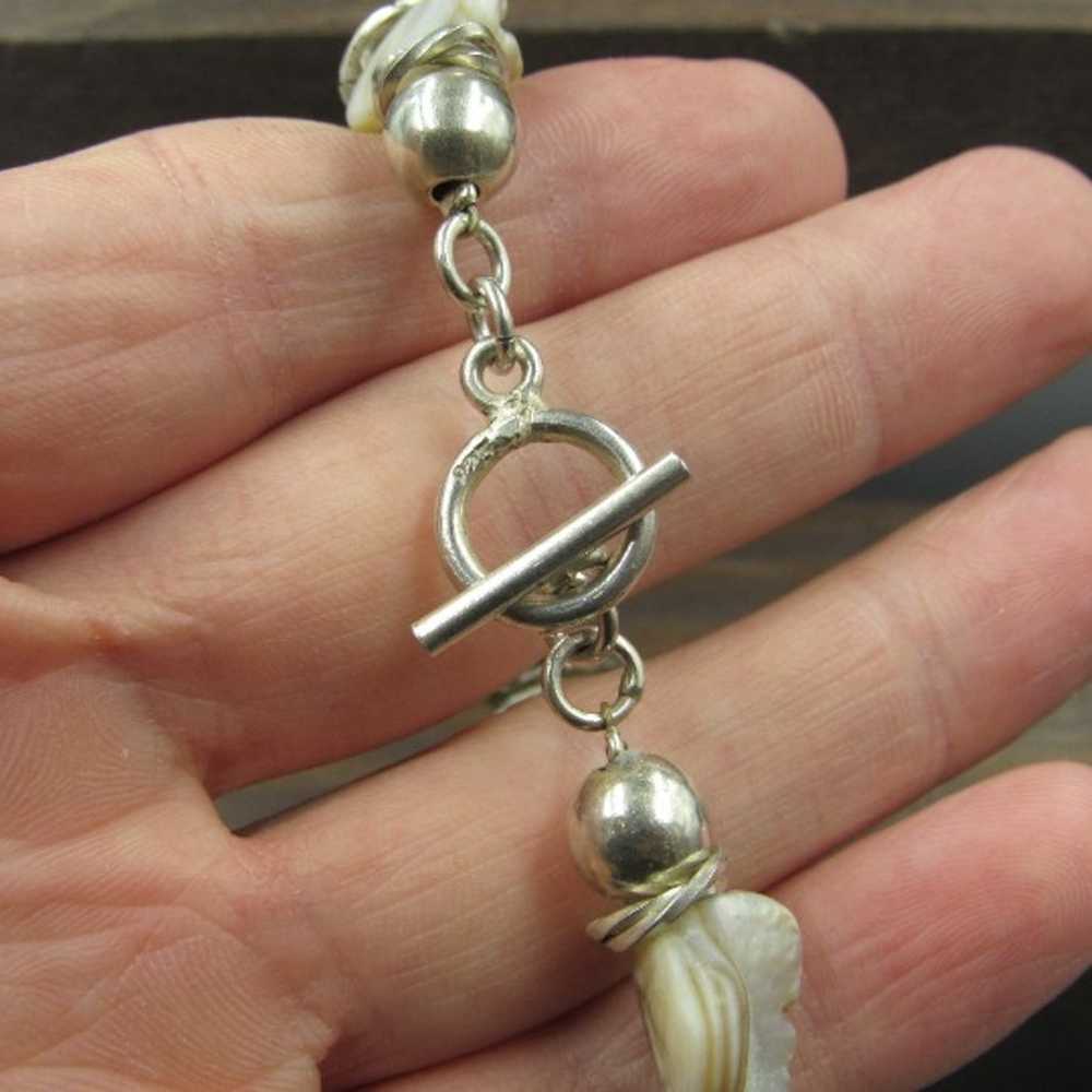 7" Sterling Silver Stylish Heavy White Shell Brac… - image 3