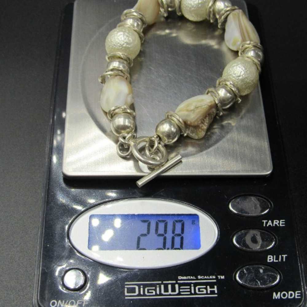 7" Sterling Silver Stylish Heavy White Shell Brac… - image 7