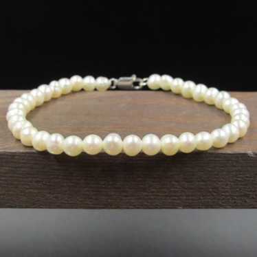 7" Sterling Silver Great Real Pearl Bracelet Vint… - image 1