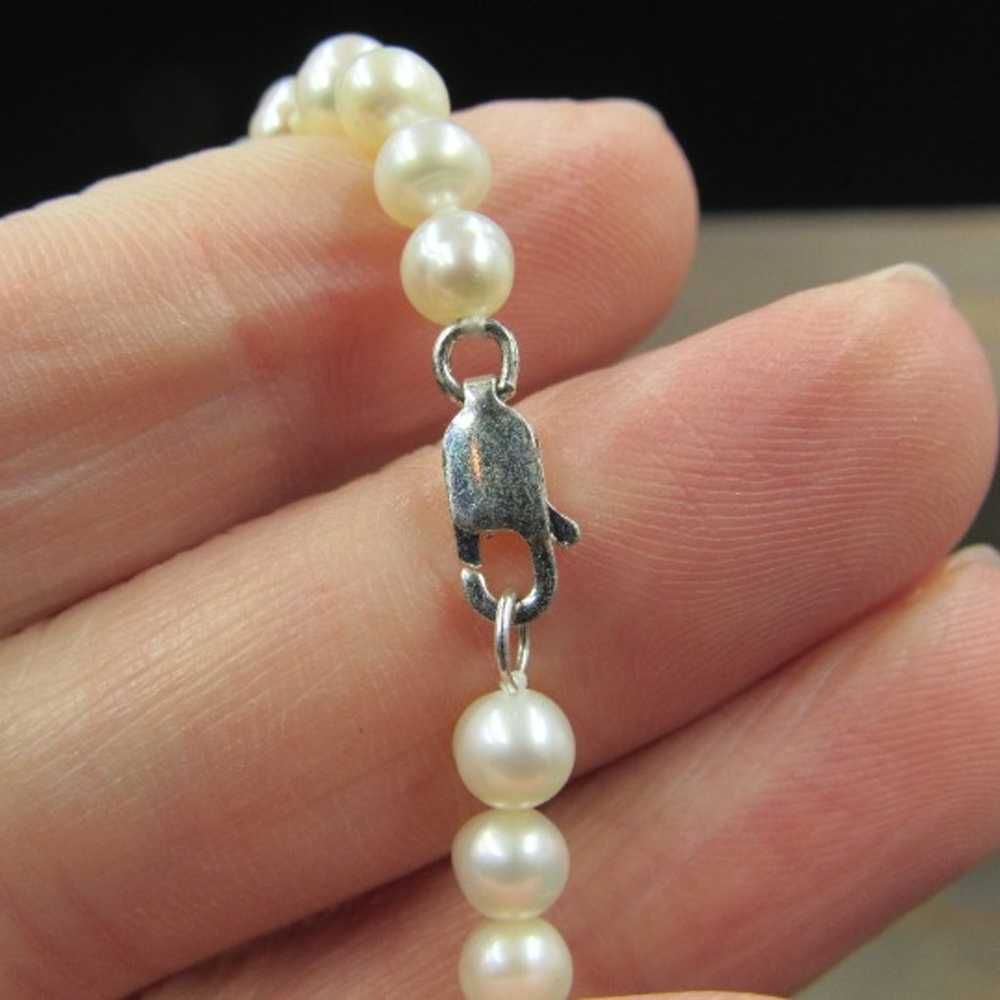 7" Sterling Silver Great Real Pearl Bracelet Vint… - image 3