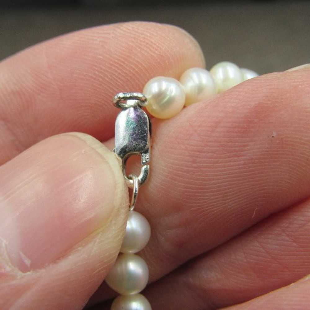 7" Sterling Silver Great Real Pearl Bracelet Vint… - image 4