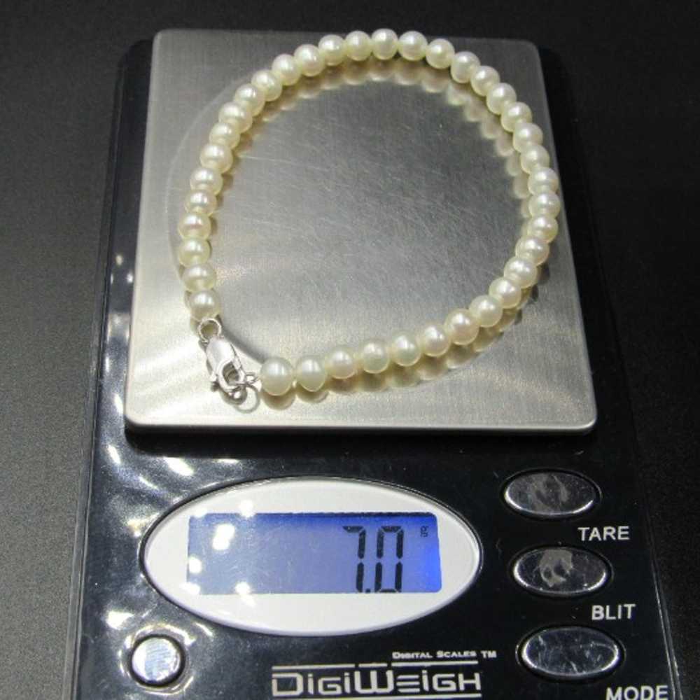 7" Sterling Silver Great Real Pearl Bracelet Vint… - image 6