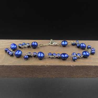 8" Sterling Silver Deep Blue Real Pearl Bracelet … - image 1