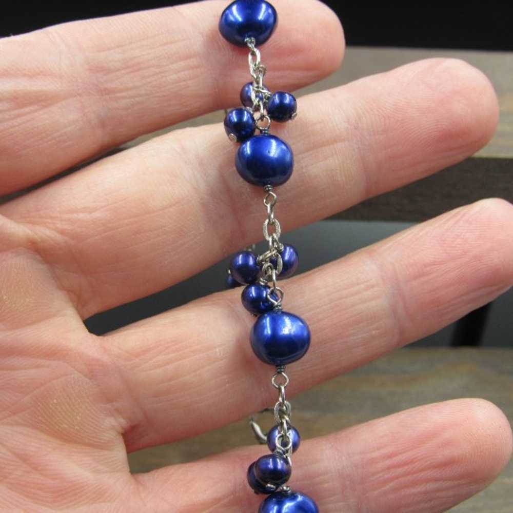 8" Sterling Silver Deep Blue Real Pearl Bracelet … - image 2