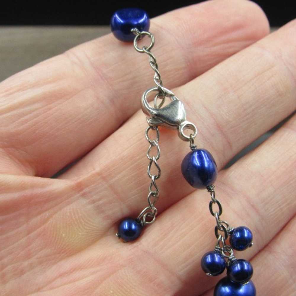 8" Sterling Silver Deep Blue Real Pearl Bracelet … - image 3