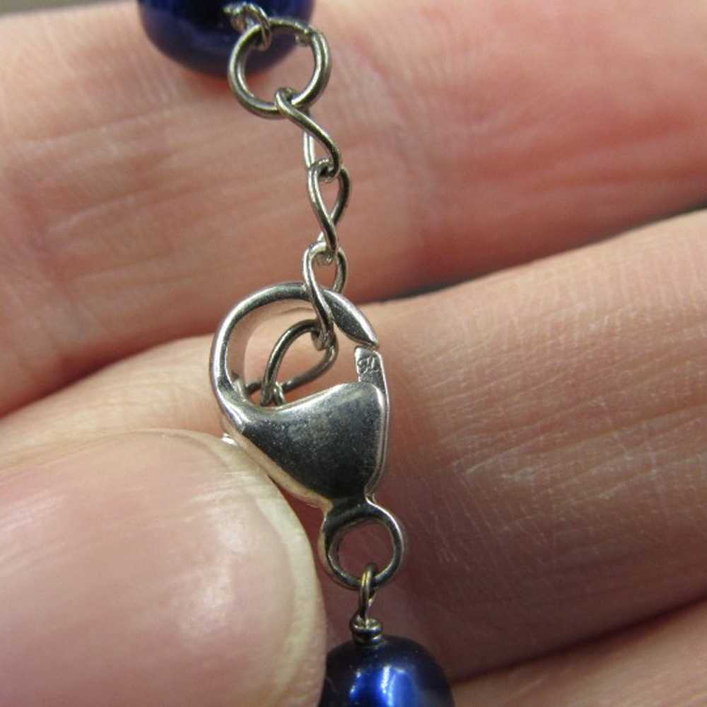 8" Sterling Silver Deep Blue Real Pearl Bracelet … - image 4