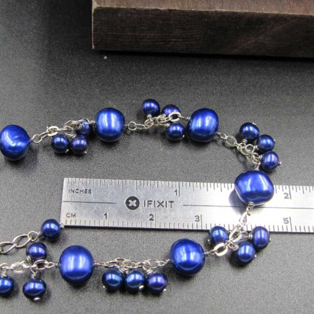 8" Sterling Silver Deep Blue Real Pearl Bracelet … - image 6