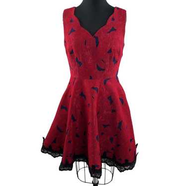 ALBERTO MAKALI Jacquard Fit & Flare Dress Red Blu… - image 1