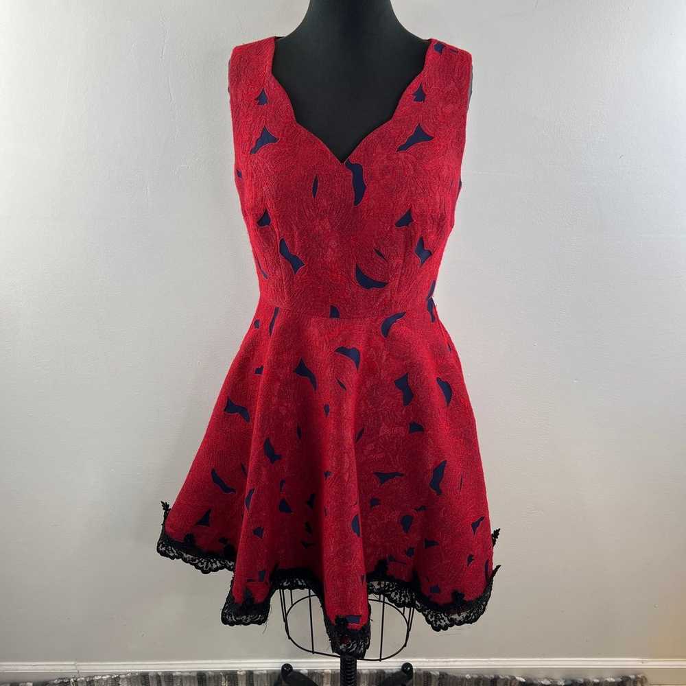 ALBERTO MAKALI Jacquard Fit & Flare Dress Red Blu… - image 2