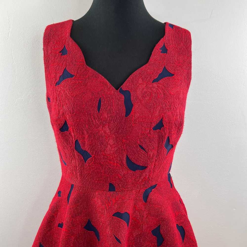 ALBERTO MAKALI Jacquard Fit & Flare Dress Red Blu… - image 3