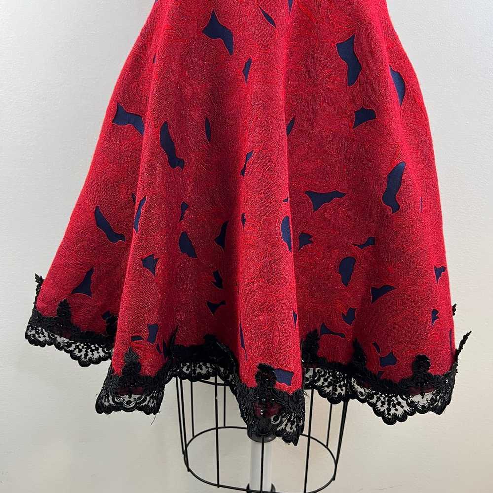 ALBERTO MAKALI Jacquard Fit & Flare Dress Red Blu… - image 4