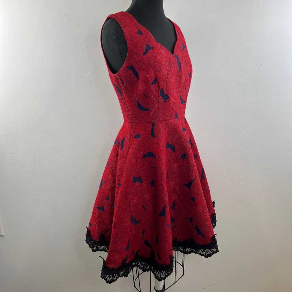 ALBERTO MAKALI Jacquard Fit & Flare Dress Red Blu… - image 7