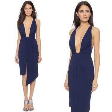 NICHOLAS  Navy Crepe Deep V Gathered Dress Size 8