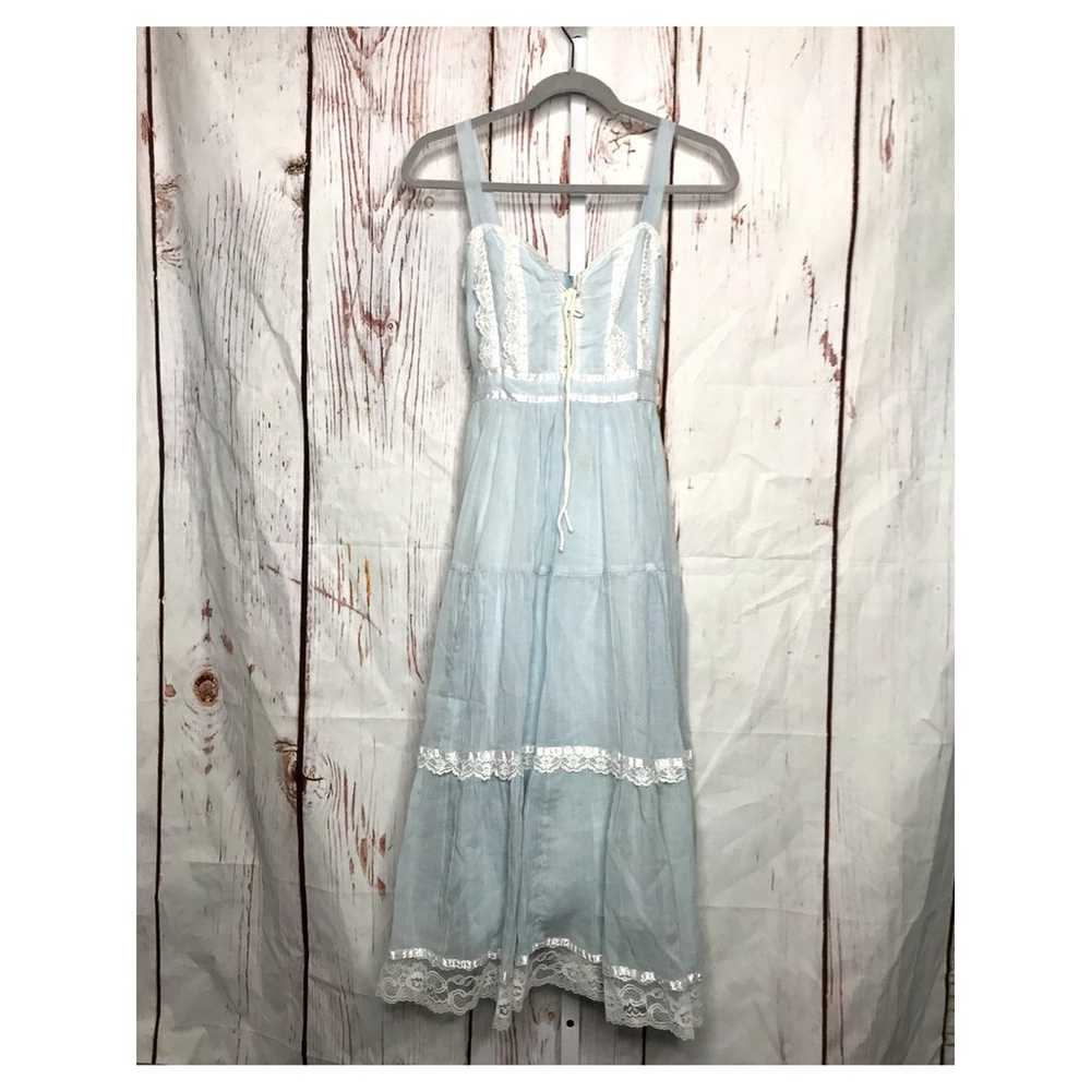 Vintage Gunne Sax blue gauze midi sundress size 11 - image 1