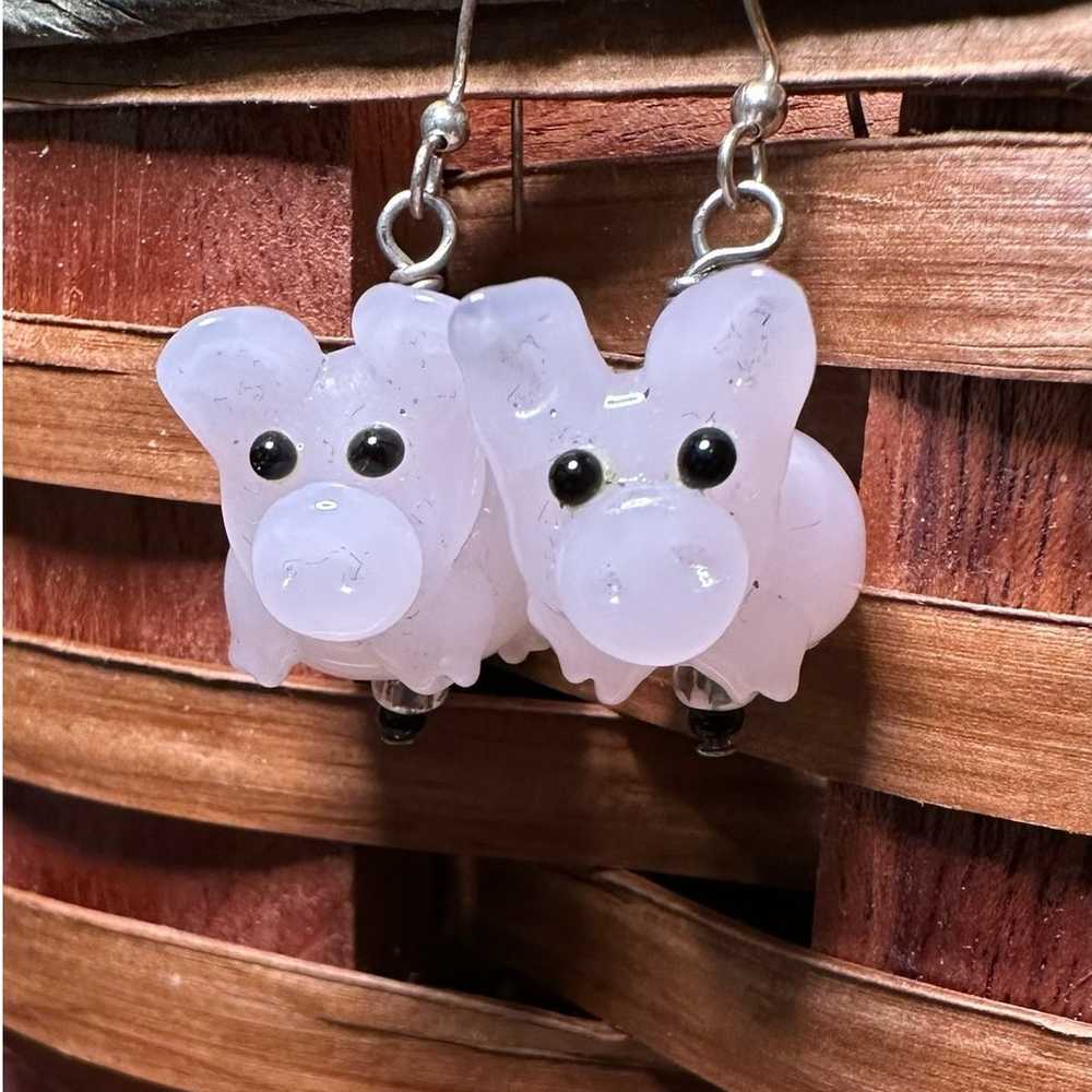 Glass Pink Pig Piggy Earrings Vintage Fashion Jew… - image 1