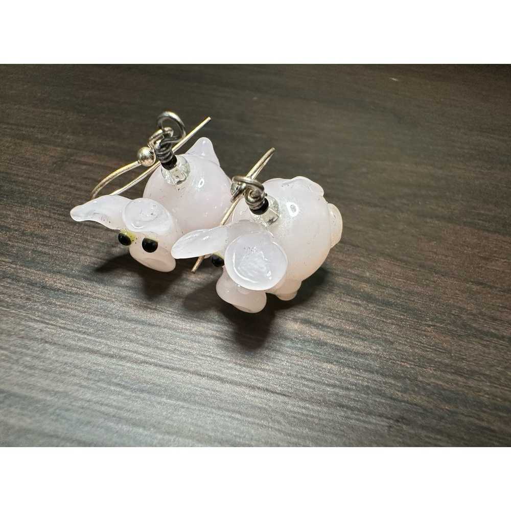 Glass Pink Pig Piggy Earrings Vintage Fashion Jew… - image 8