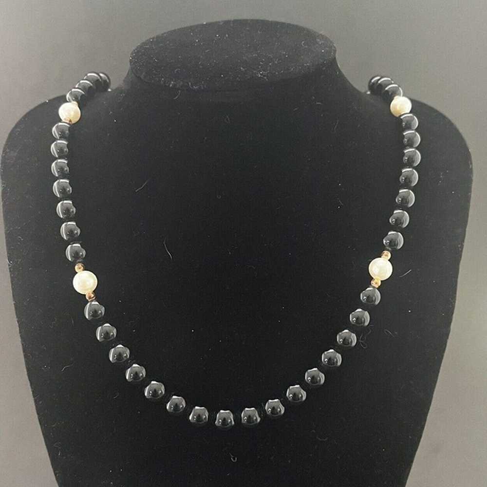 Vintage Black Glass? Bead Faux Pearl Statement Ne… - image 1