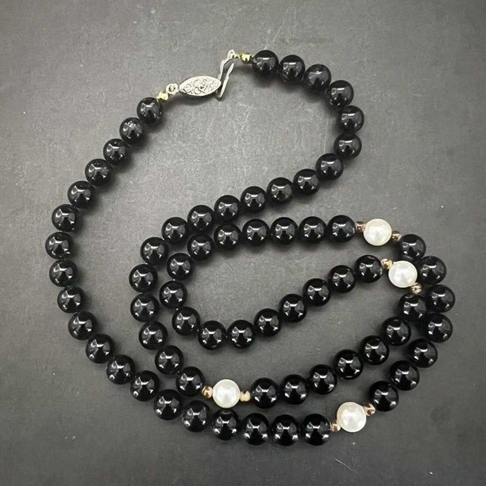 Vintage Black Glass? Bead Faux Pearl Statement Ne… - image 3