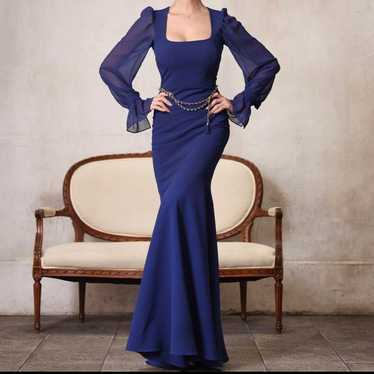 rinfarre Navy Blue Long Sleeve Long Dress