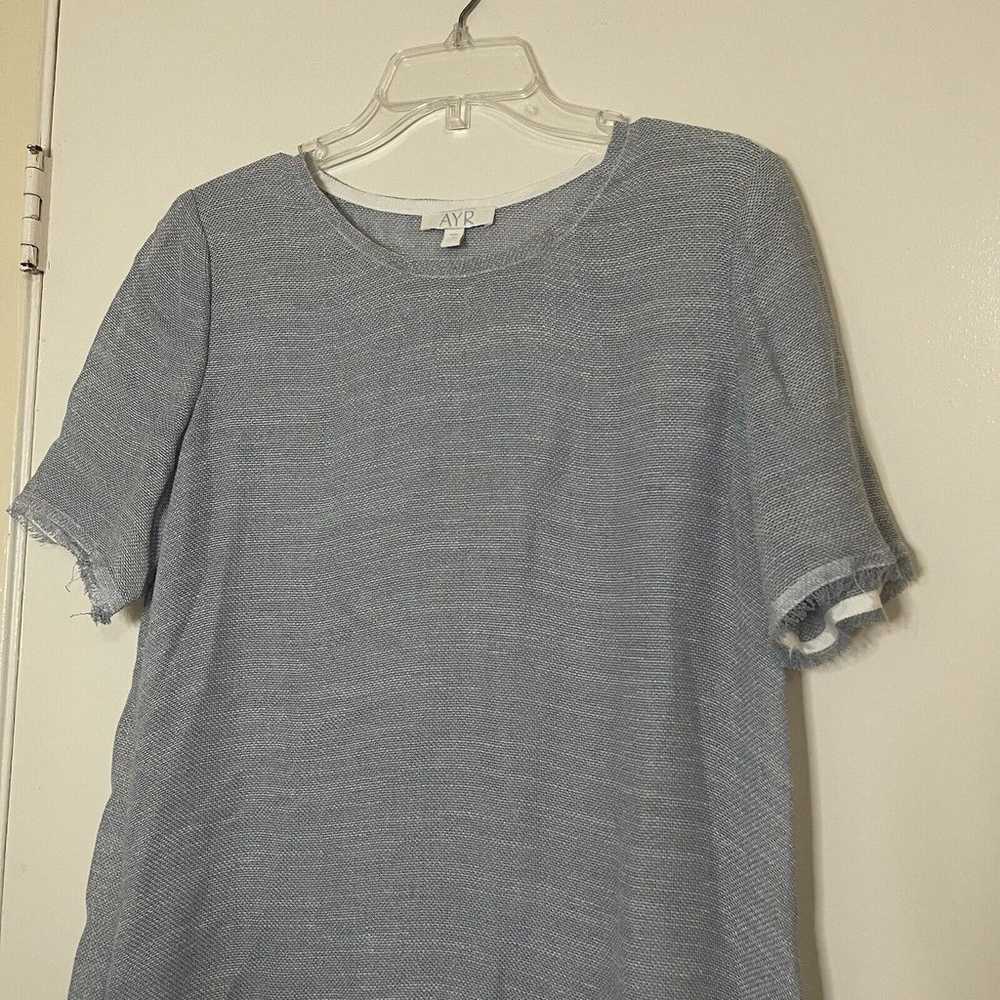 AYR Blue white mesh Short sleeve frayed hem shift… - image 2