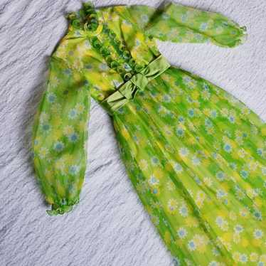 The Vintage 60s Mod Flower Power Dress in green c… - image 1