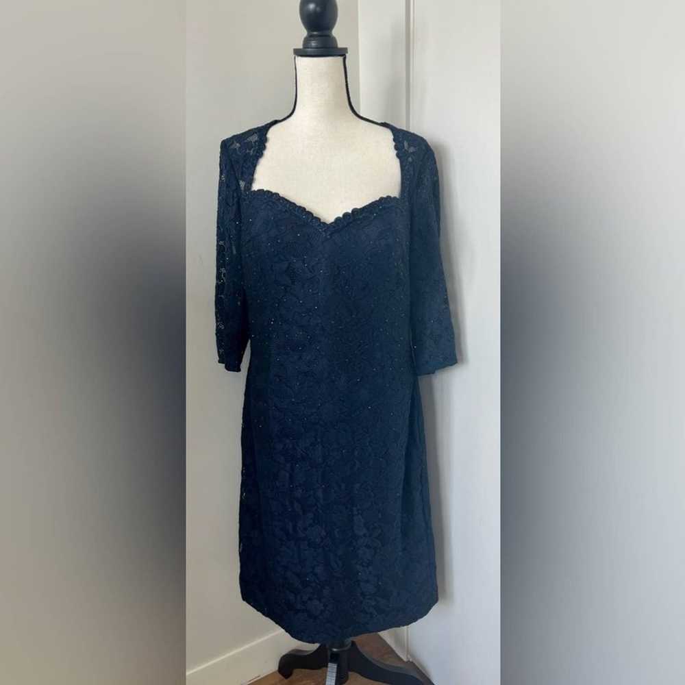 La Femme Lace Cocktail Dress Navy Blue size 14 - image 2