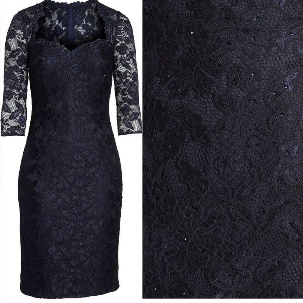 La Femme Lace Cocktail Dress Navy Blue size 14 - image 3