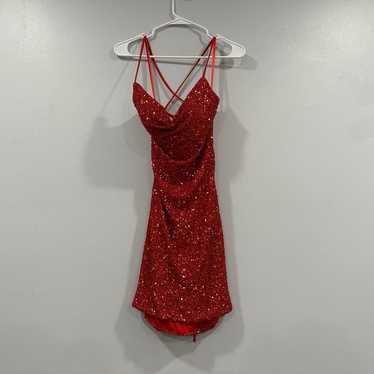 La Femme 30104 Red Sequin Strappy Back Short Dress