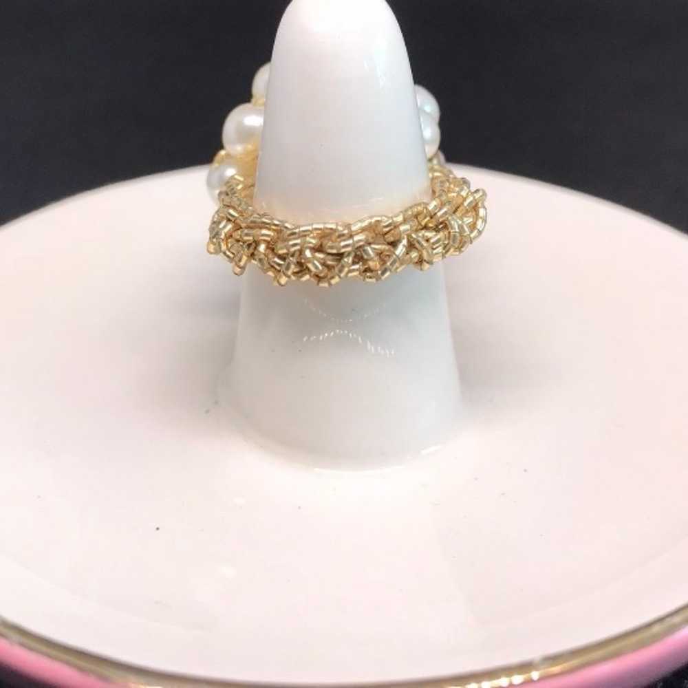 Vintage Faux Seed Pearl Cluster Ring On Metallic … - image 3