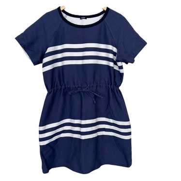 Jil Sander Navy Blue White Striped Short Sleeve D… - image 1