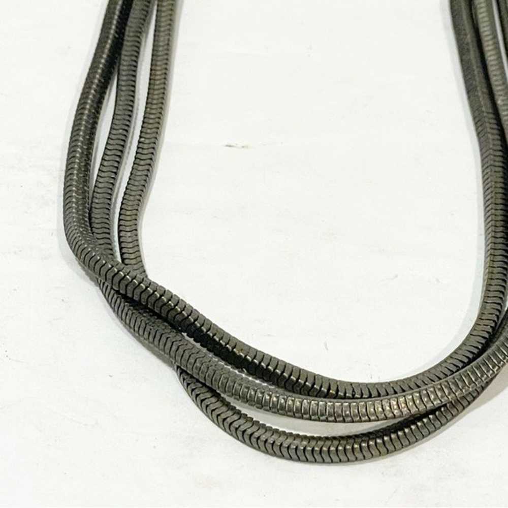 Vintage Dark Silver Tone 3 Strand Necklace Snake - image 2