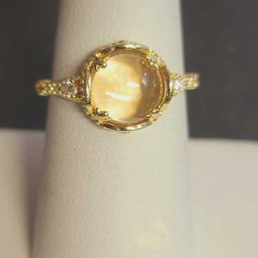 R487  Golden Vintage Flowers Moonstone Ring. Size… - image 1