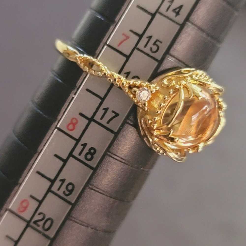 R487  Golden Vintage Flowers Moonstone Ring. Size… - image 5