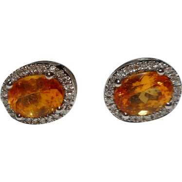 Diamond Orange Mandarin Spessartite Garnet Earrin… - image 1