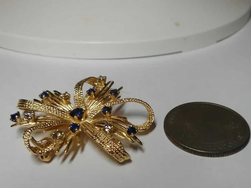 14k Pendant Diamond Natural Sapphire Brooch Pin - image 2