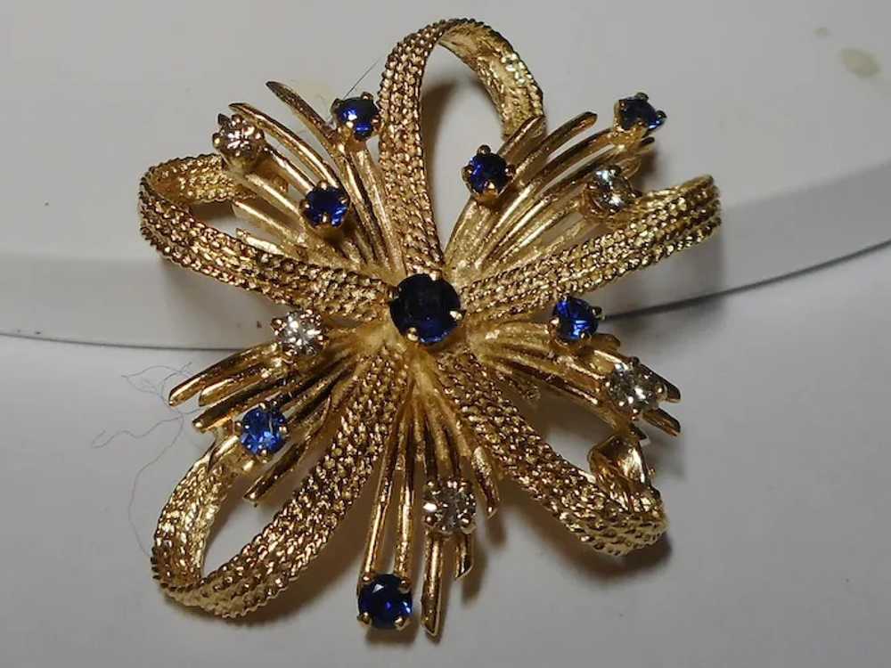 14k Pendant Diamond Natural Sapphire Brooch Pin - image 5