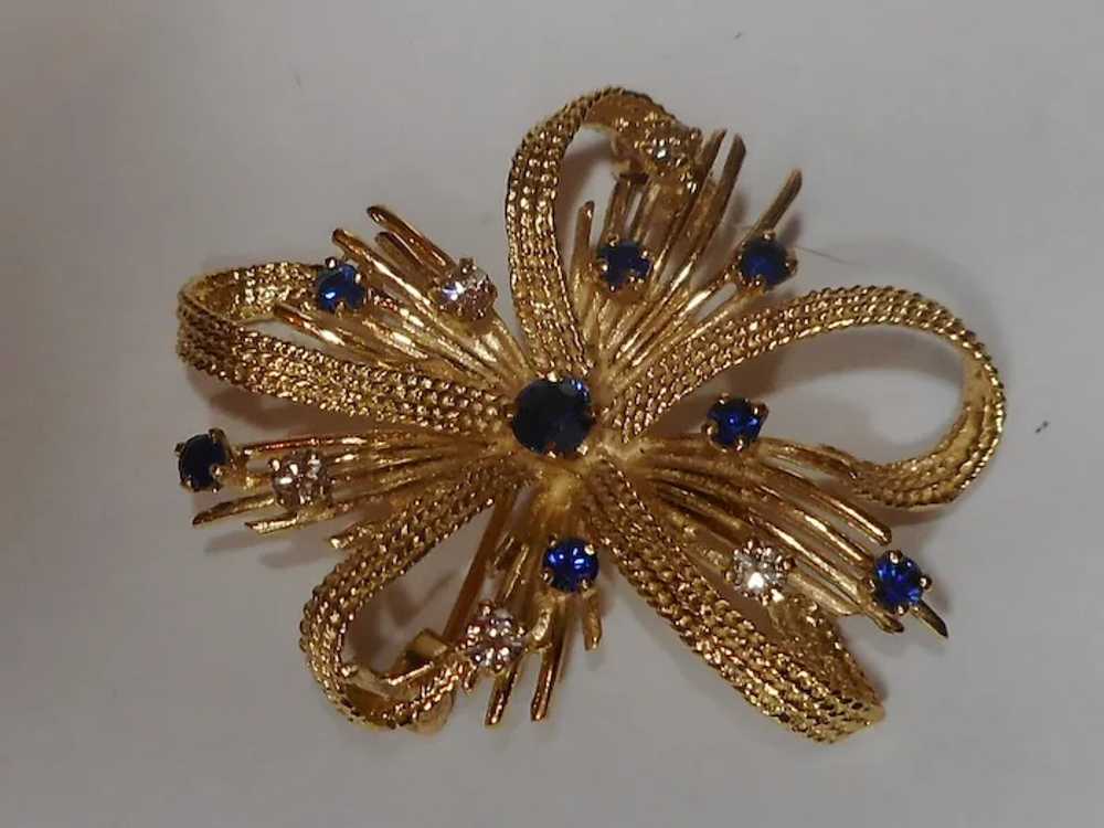 14k Pendant Diamond Natural Sapphire Brooch Pin - image 9