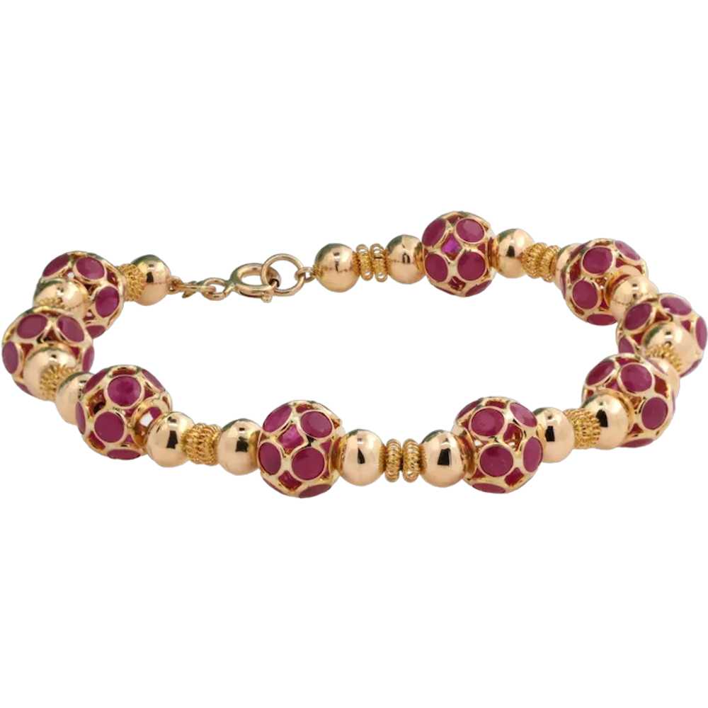 Ruby Ball Bead Bracelet 18K Yellow Gold 18.20 CTW… - image 1