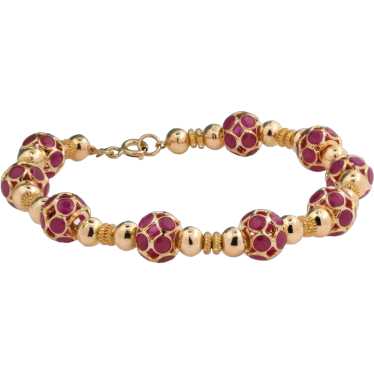 Ruby Ball Bead Bracelet 18K Yellow Gold 18.20 CTW… - image 1