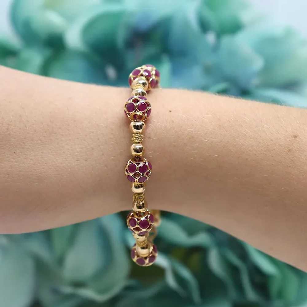 Ruby Ball Bead Bracelet 18K Yellow Gold 18.20 CTW… - image 2