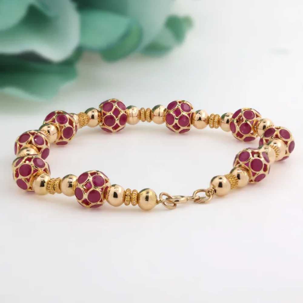 Ruby Ball Bead Bracelet 18K Yellow Gold 18.20 CTW… - image 3