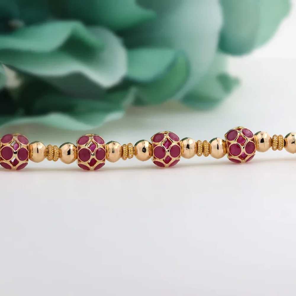 Ruby Ball Bead Bracelet 18K Yellow Gold 18.20 CTW… - image 4