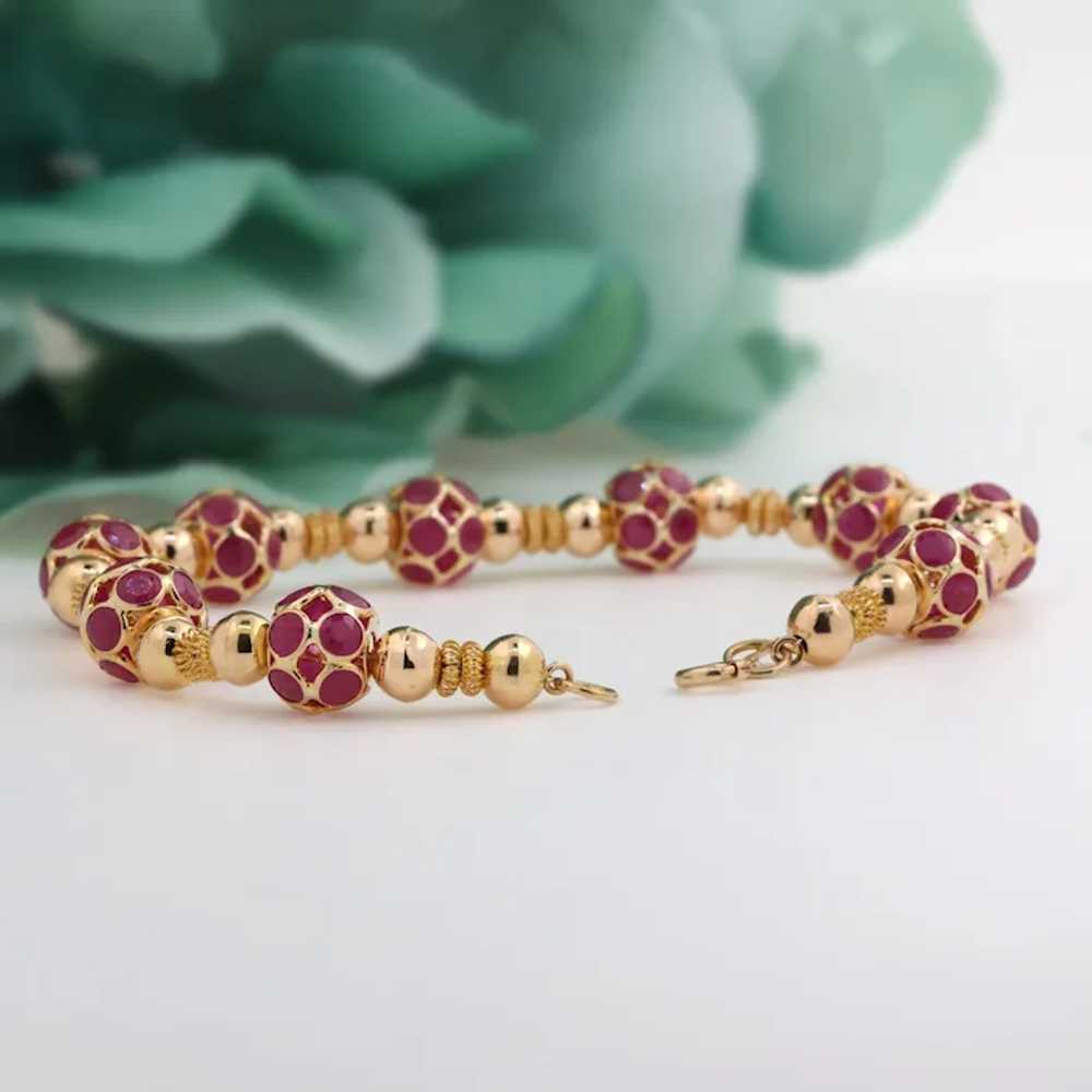 Ruby Ball Bead Bracelet 18K Yellow Gold 18.20 CTW… - image 5