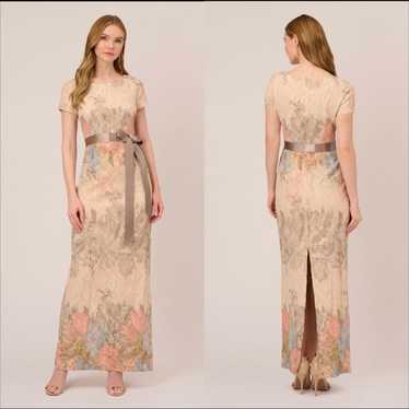 Adrianna Papell Floral Matelassé Gown in Blush Mul