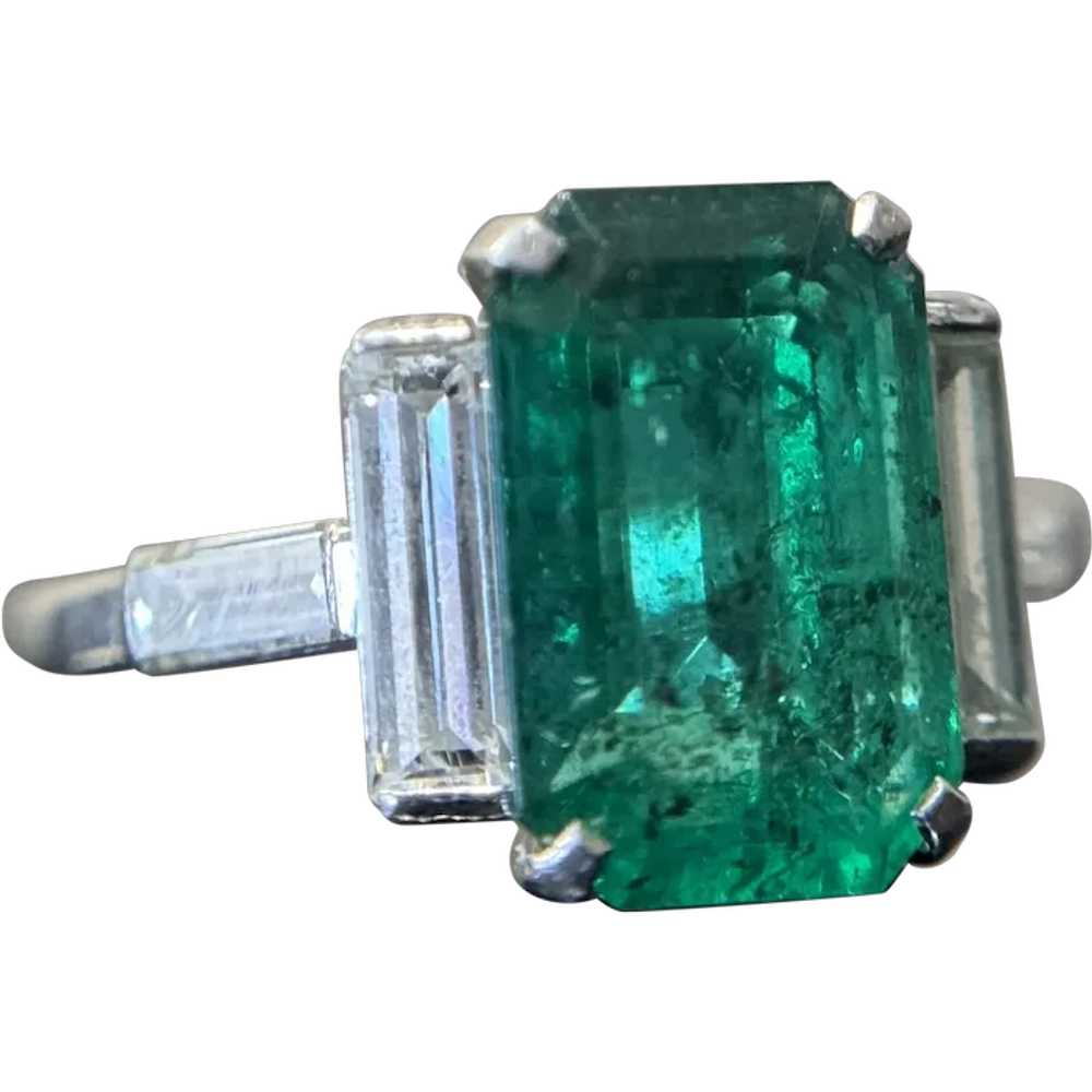 Art Deco Boodles 3.69 ctw GIA Emerald Diamond Ring - image 1