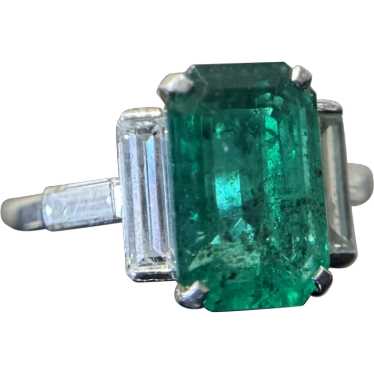 Art Deco Boodles 3.69 ctw GIA Emerald Diamond Ring - image 1