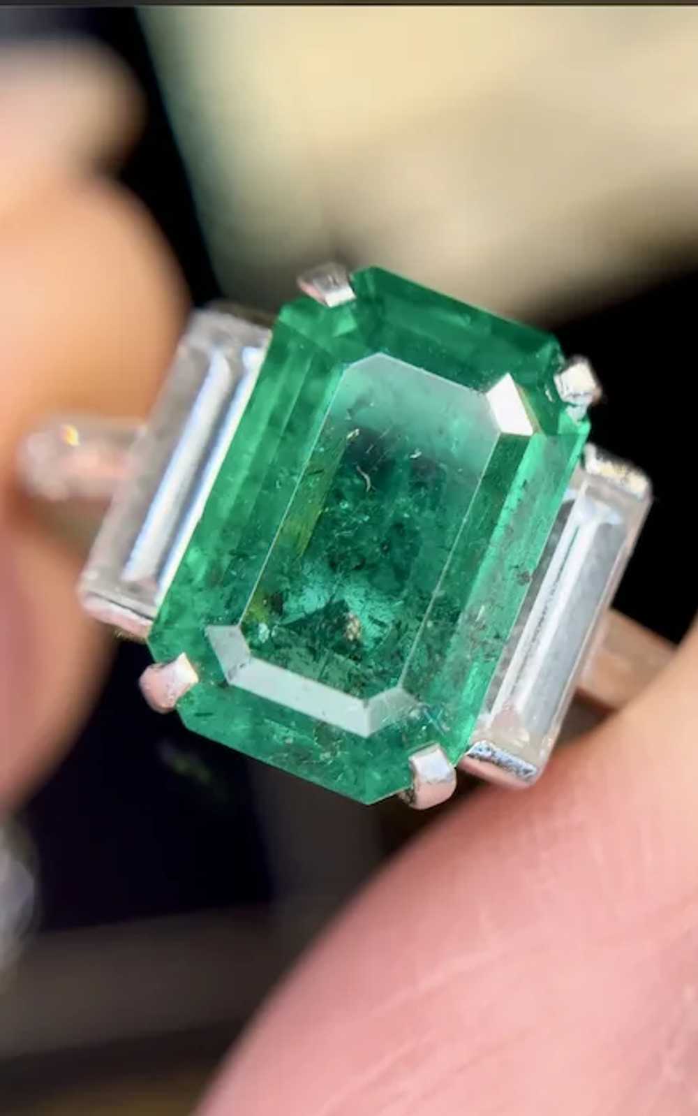 Art Deco Boodles 3.69 ctw GIA Emerald Diamond Ring - image 4