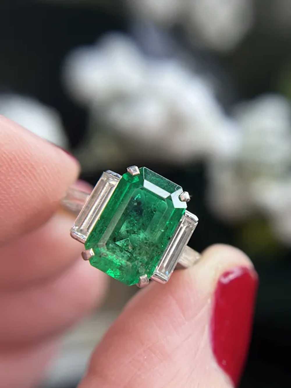 Art Deco Boodles 3.69 ctw GIA Emerald Diamond Ring - image 8