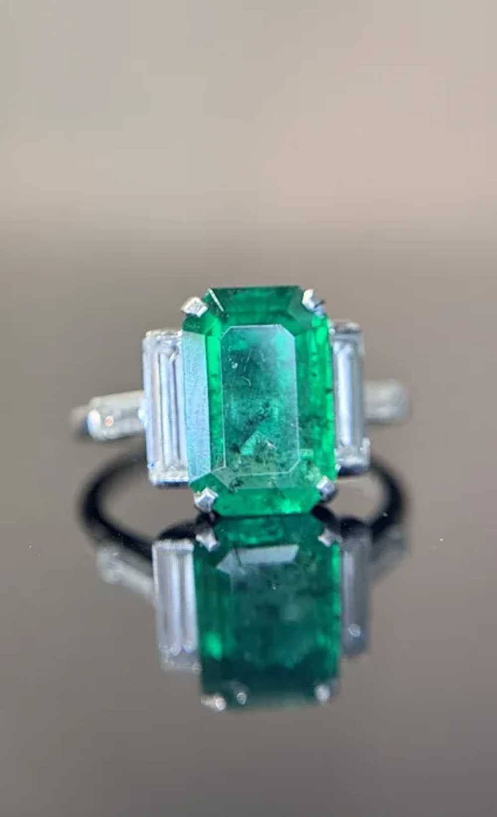 Art Deco Boodles 3.69 ctw GIA Emerald Diamond Ring - image 9