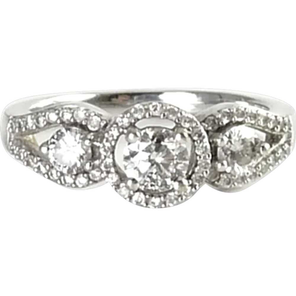 Vintage 10K White Gold 3-Stone Diamonds Ring, Pav… - image 1